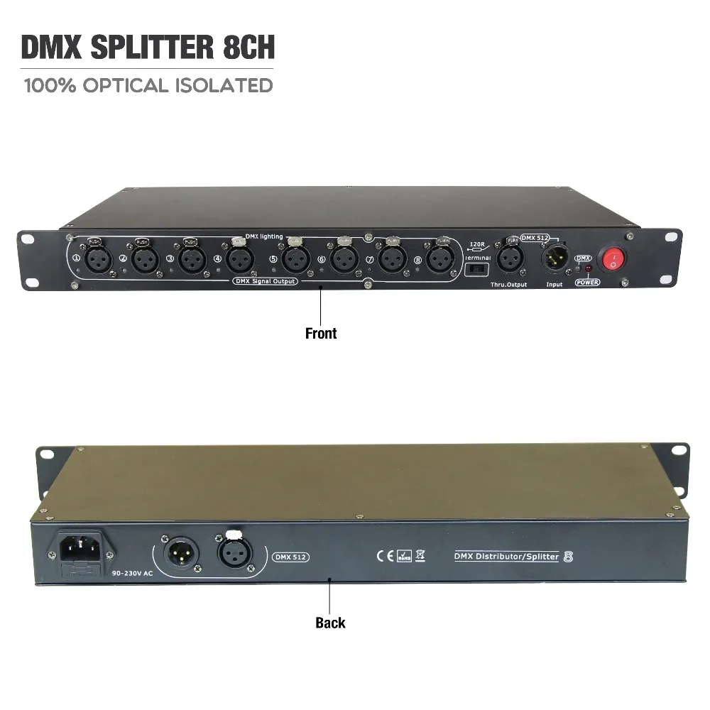 COLORNIE DMX распределитель 8 каналов 1U стойка Сплиттер оптический изолированный