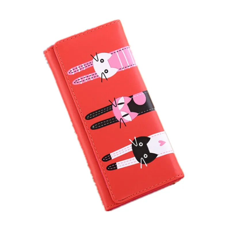 Милый мультяшный студенческий кошелек на молнии с принтом кота Дамский длинные