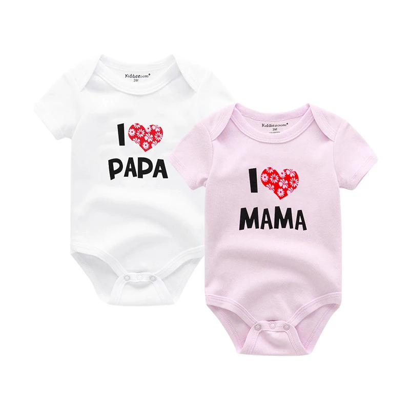 Детские боди с надписью «I Love Papa Mama», одежда из хлопка для маленьких девочек, одежда с короткими рукавами и принтом для маленьких мальчиков, Roupas de bebe - Цвет: White Papa Pink Mama