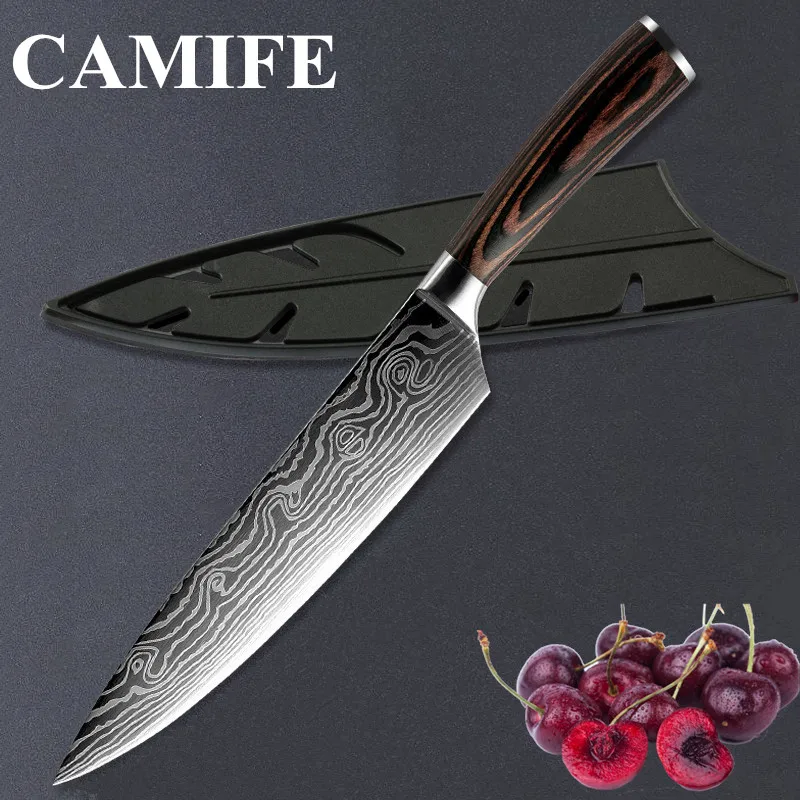 8 дюймов поварские Ножи Имитация дамасской стали кухонные ножи santoku острый нож