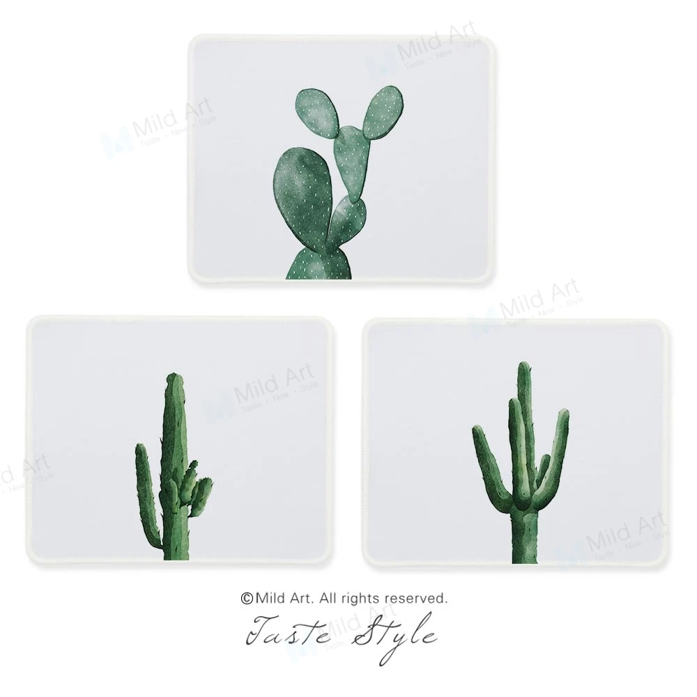 Watercolor Green Plant Cactus Minimalist Nordic Style Small Custom Prints Personalized Gift Gamer Gaming Computer Mouse Pad Set | Дом и сад