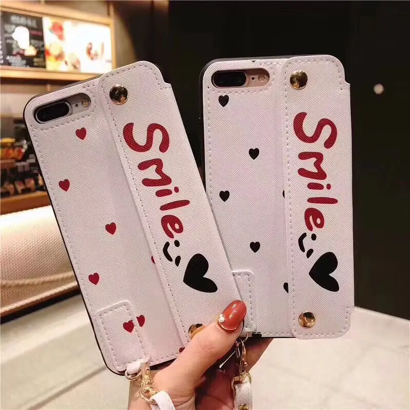 Retro Smile Wrist Strap Bracket 6S all-inclusive 7 8 Plus Soft Case for iphone X Mobile Phone Shell Girls Cute Little Love Mark |
