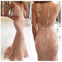 sheer lace appliques mermaid prom dresses 2021 modest beading sequins long formal women evening party gowns special occasion