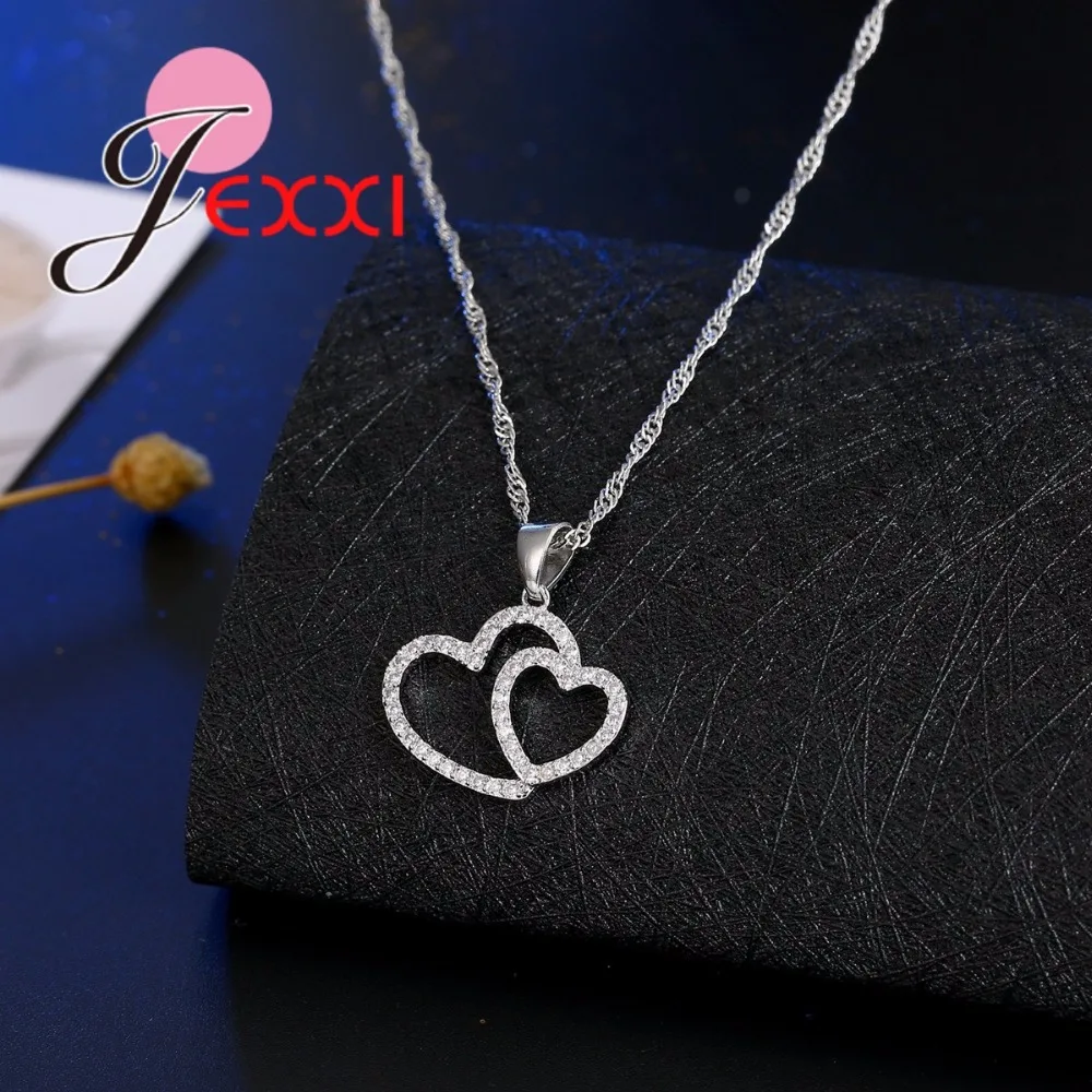 

Fine 925 Sterling Silver Jewelry Set Clear CZ Zircon Necklace Earrings Set Sweat Heart Shape for Wedding Bridal Engagement