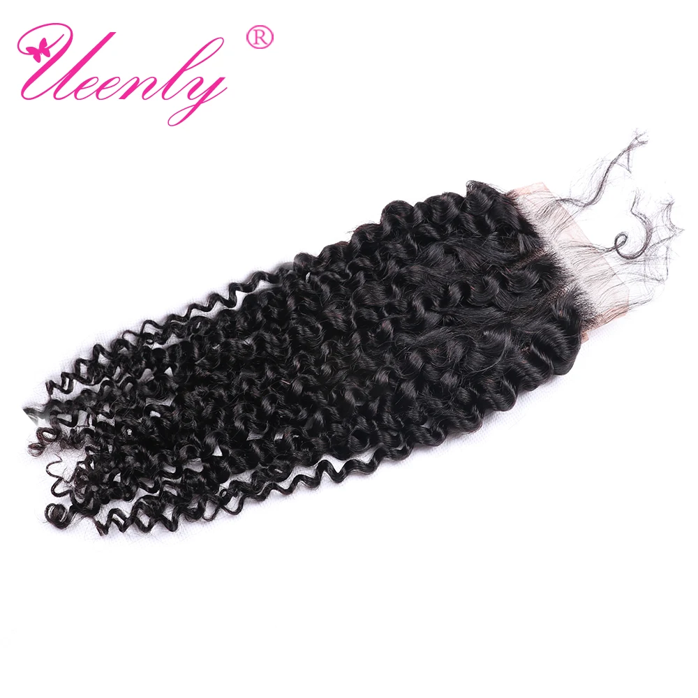 UEENLY Brazilian Kinky Curly Lace Closure 100% Human Hair 4x4 With Baby Remy Natural Color | Шиньоны и парики