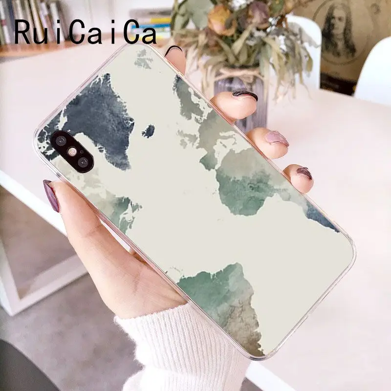RuiCaiCa карта мира план путешествия мягкий чехол для телефона из ТПУ iPhone 6S 6plus 7plus 8