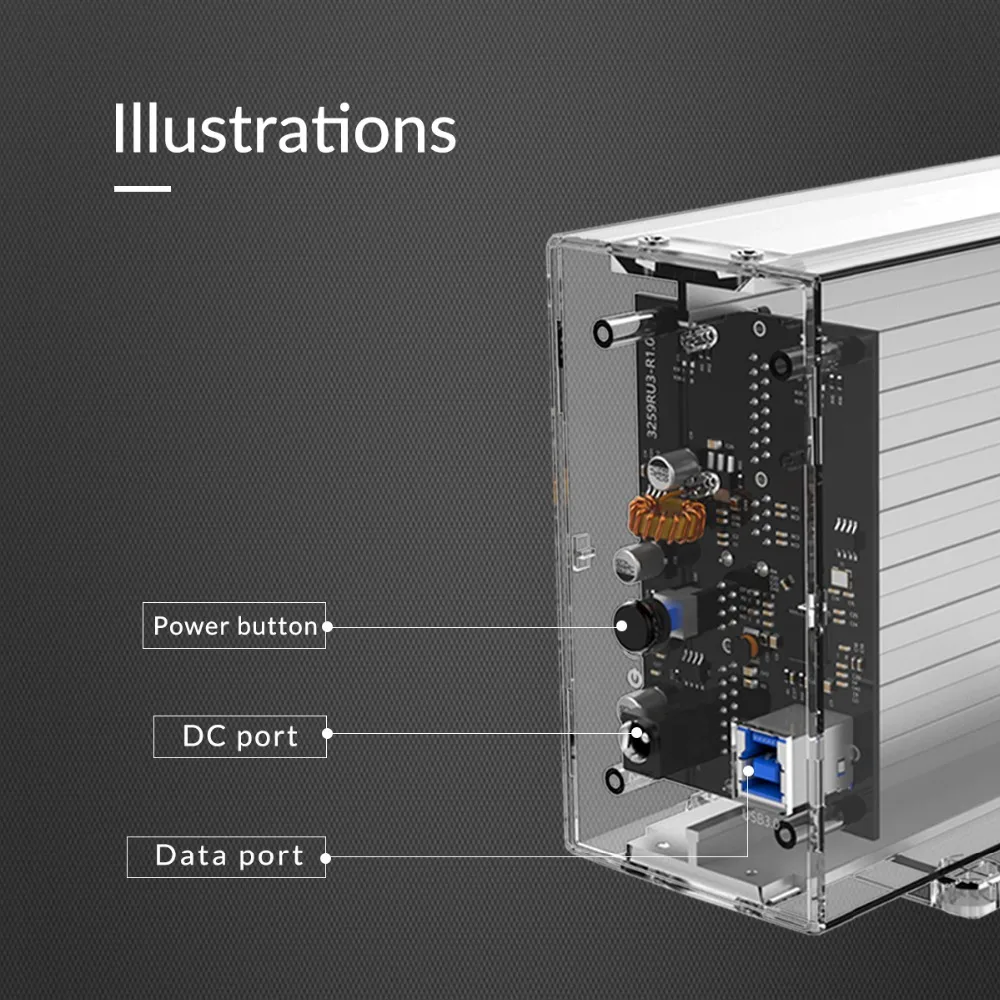 ORICO Dual 3,5 ''USB3.0 HDD чехол 6 Гбит/с SATA к USB 3 прозрачный с алюминиевым HDD док-станция UASP 24 ТБ добавить 12 В адаптер питания