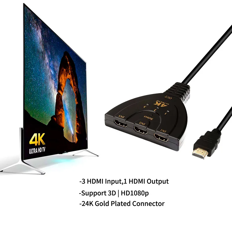 Etmakit 3 порта HDMI переключатель сплиттер кабель 4K * 2K 2160P мульти Коммутатор