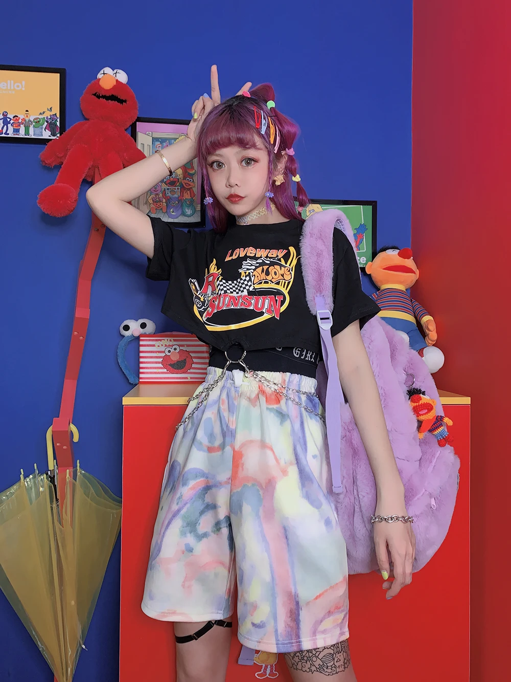 Брюки в стиле Харадзюку с постепенным изменением иллюзии цветные уличные брюки BF