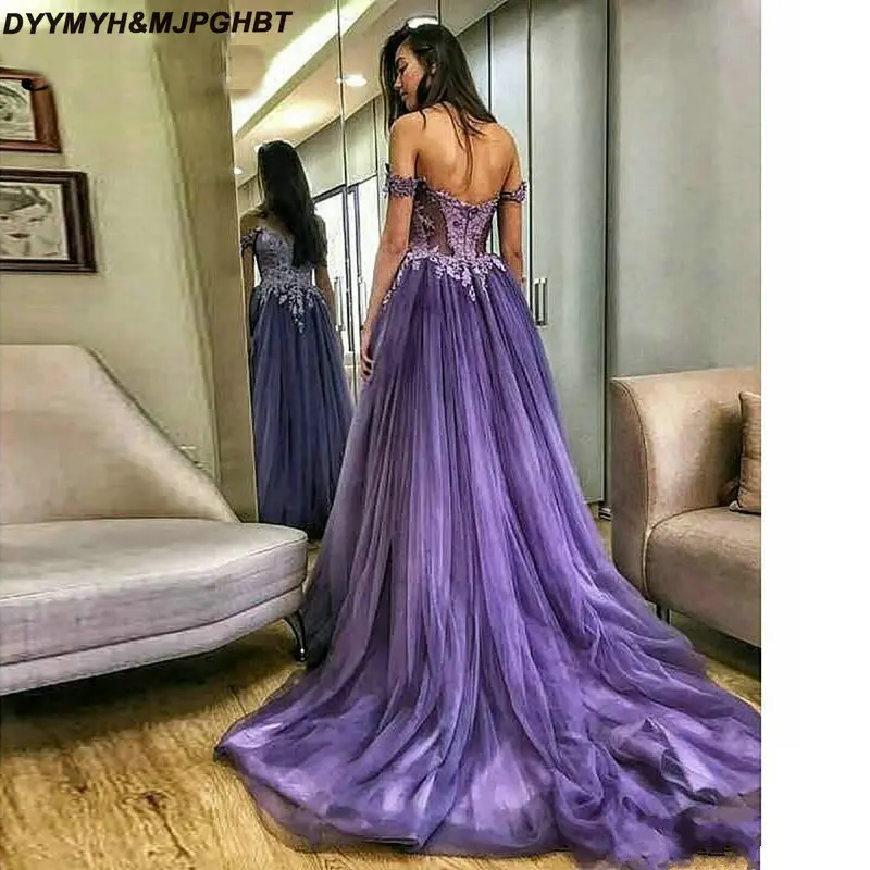 Арабский с открытыми плечами вечерние платья цвет лаванды турецкий 2019