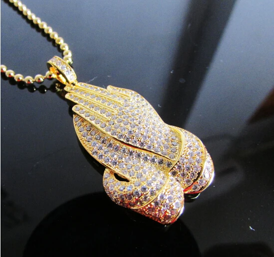 The Praying Hands Pendants &amp Necklaces Gift Gold Color zirconia pendant Hip Hop Men Chain Jewelry | Украшения и аксессуары