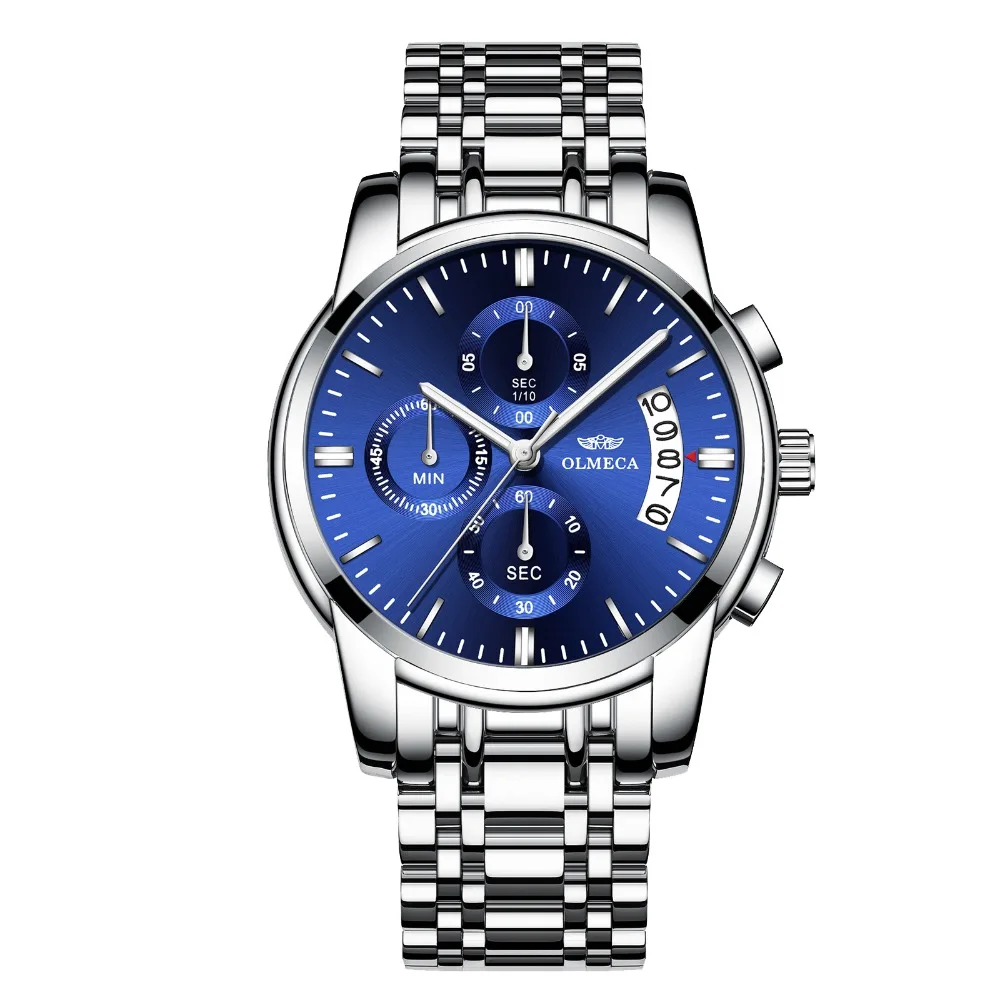 

OLMECA Clock Military Relogio Masculino Waterproof Watches Stainless Steel Fashion Chronograph Mens Wrist Watch Watches Blue New