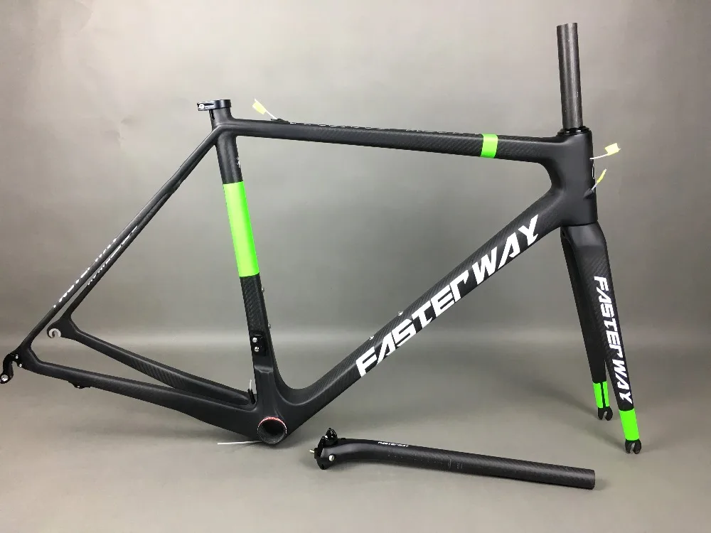 

FASTERWAY PRO неоновый зеленый с белыми наклейками, 3K переплетения, карбоновая рама для дорожного велосипеда, подседельный штырь, вилка, зажим, га...