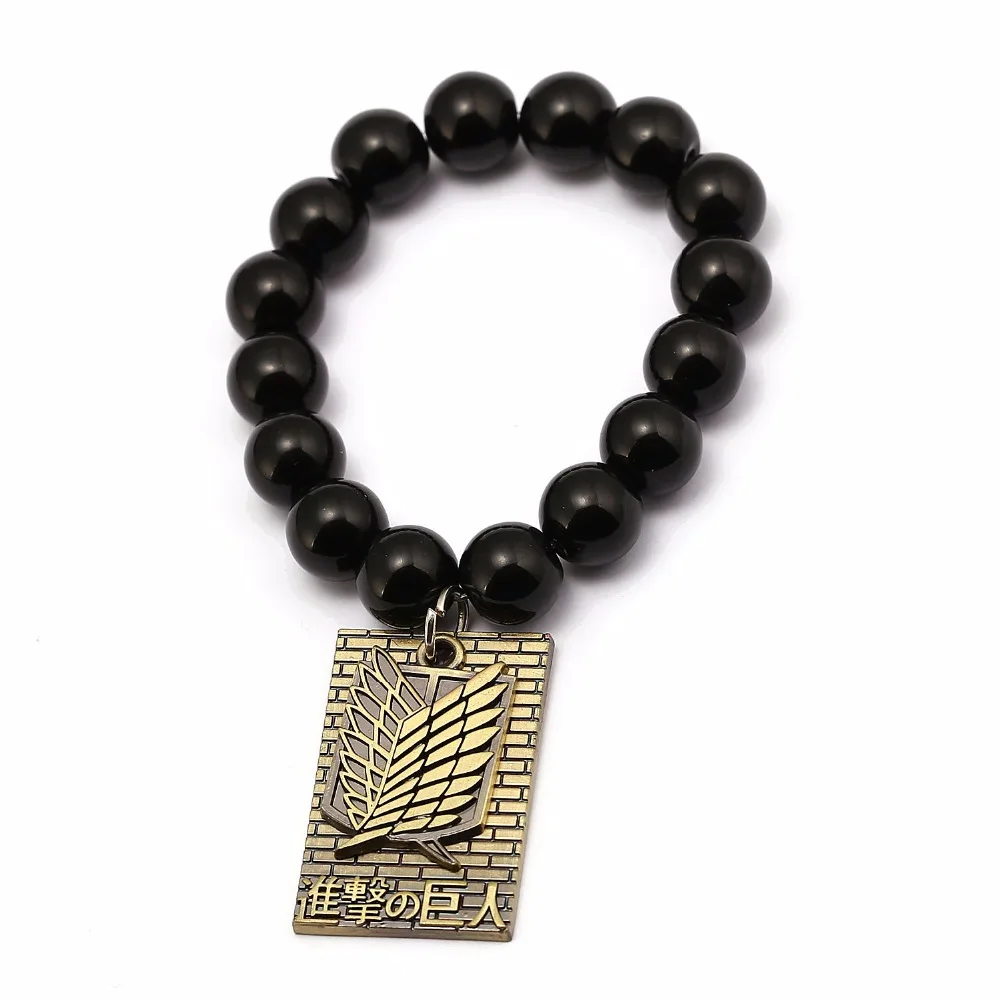 Attack On Titan Bracelets Handmade Badge Shingeki No Kyojin Cosplay Unisex Bracelet Natural Black Onyx Beads | Украшения и