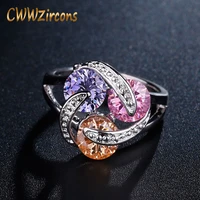 cwwzircons rotating design sparkling pink yellow purple cz crystal engagement rings for women fashion wedding party jewelry r096