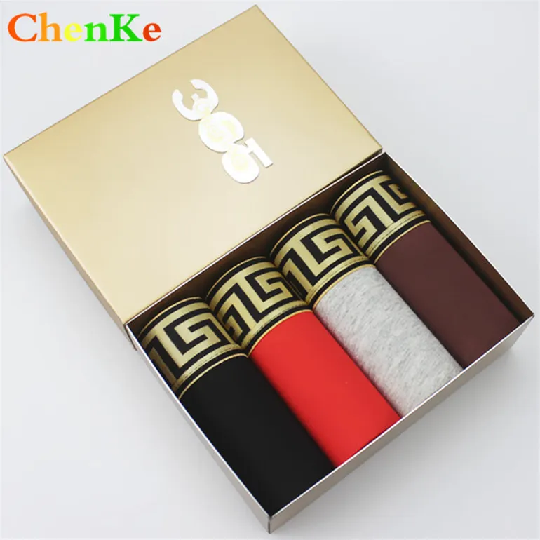 four pcs 011 no box ChenKe,, мужские хлопковые боксеры, шорты для мужчин, расширяющийся золотой пояс, хитовое нижнее белье, Брендовые мужские боксеры, мужские трусы, 7 цветов - Цвет: four pcs 011 no box