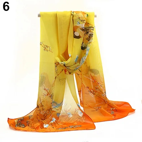 Женский шифоновый шарф средней длины с цветочным принтом |