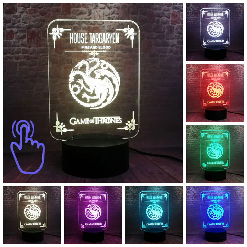 Touch Switch 9 Футболка с принтом «Песнь Льда и Огня Семья Crest модель 3D светодиодный Ночной светильник 7 цветов изменения Игра престолов Рисунок спальный светильник игрушки - Цвет: Touch Switch 9