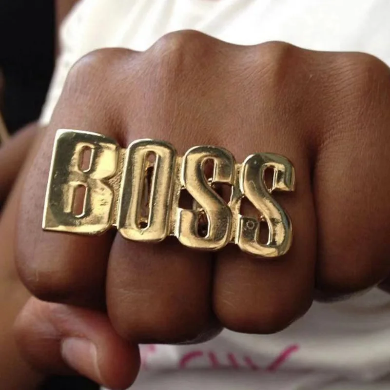 Мужское кольцо в стиле хип хоп с надписью BOSS золото серебро черный нержавеющая