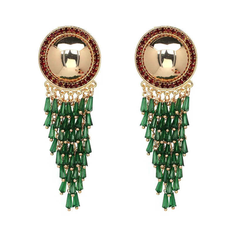 Green JURAN Bohemia Tassel бусы серьги-подвески для женщин Висячие Подвески Серьги массивные модные ювелирные изделия - Окраска металла: Green