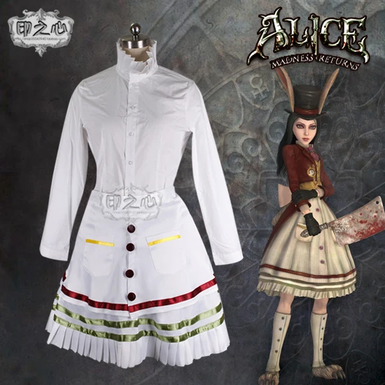 Аниме! Алиса: Madness Returns Lucky Rabbit темно красное бархатное платье горничной