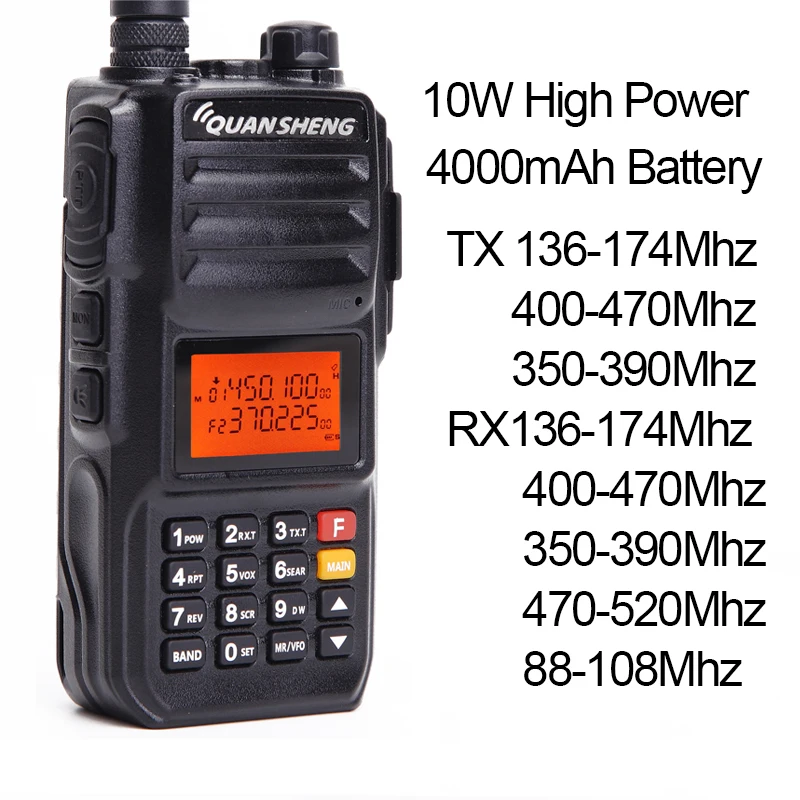Quansheng TG UV2 PLUS мощный 10 Вт 5 диапазонов (136 174 МГц/350 390 МГц/400 470 МГц) 4000 мАч аккумулятор