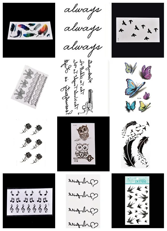

Classic Tatoo Bird Flower Feather Butterfly Alphabet Fake Tattoo Hand Body Waterproof Temporary Small Tattoo Sticker