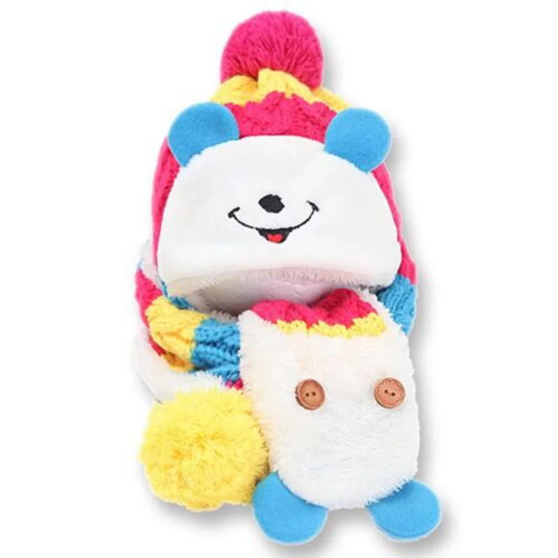 Baby hat scarf two - piece boys girls autumn winter Wear knit plush baby mickey knitting neck Warm caps Within three year |