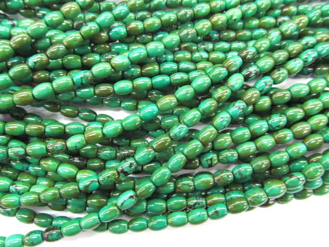 

5strands 4x6mm 6x8mm high quality turquoise gemstone cubic rice egg tibetant green jewelry beads 16inch/l