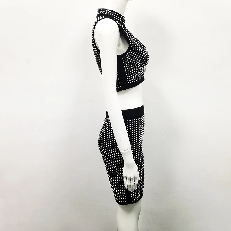 Женский комбинезон с бисером черный облегающий из двух предметов вечерние