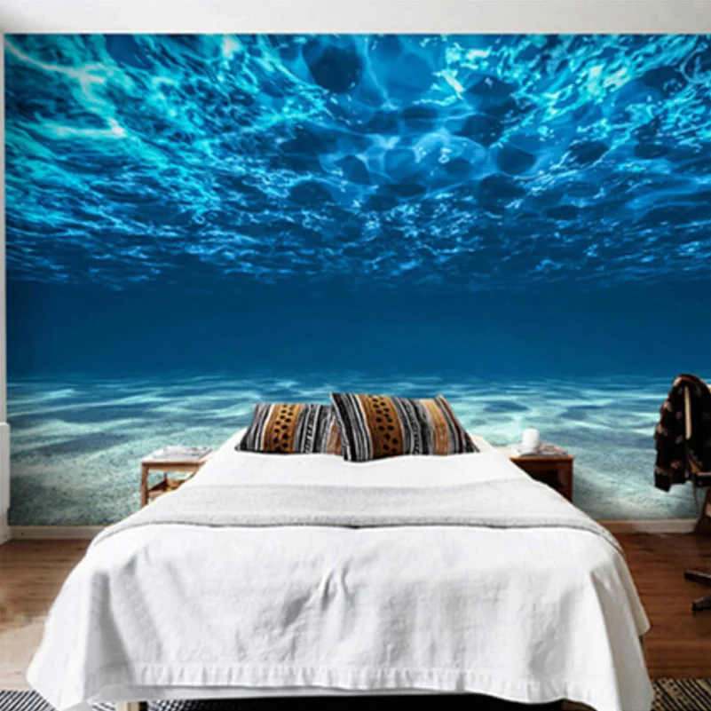 

Photo Wallpaper 3D Stereo Blue Seawater Mural Dining Room Living Room Background Home Fecor Modern Simple Nature Wall Stickers