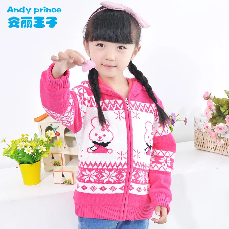 2016 Новый 100% Хлопок Осень и Зима Милый Кролик Pattern Девочка Ребенок Свитер Верхняя