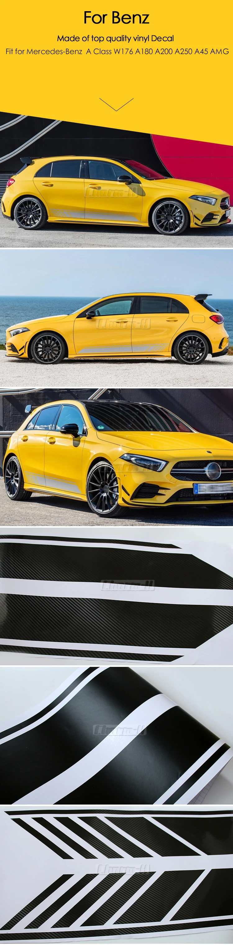 GLA45 боковая юбка в полоску Виниловая наклейка для автомобиля для Mercedes Benz W176 A класс A180 A200 A250 A45 AMG аксессуары для стайлинга автомобилей