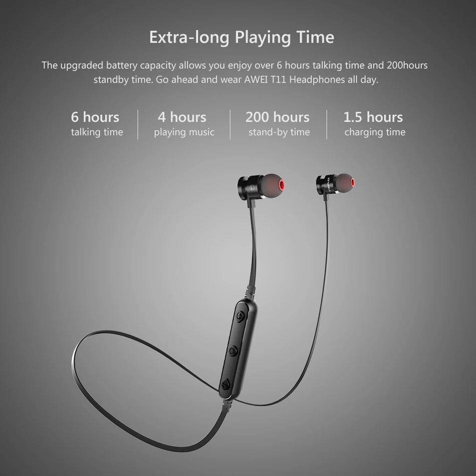 AWEI T11, беспроводные Bluetooth наушники с микрофоном, шейным ремешком, Спортивная гарнитура, свободные руки, игровые наушники, наушники для samsung iPhone