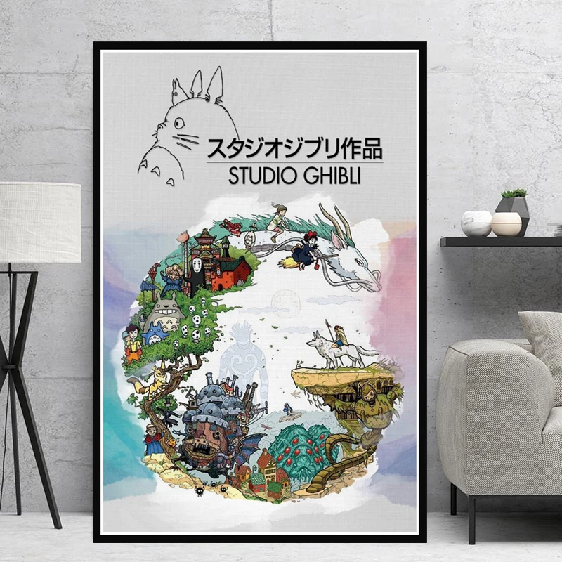 Домашний декор, настенный арт, холст, живопись, студия Ghibli, дань Японии, аниме, современные принты, картины, скандинавский плакат, гостиная, модульная