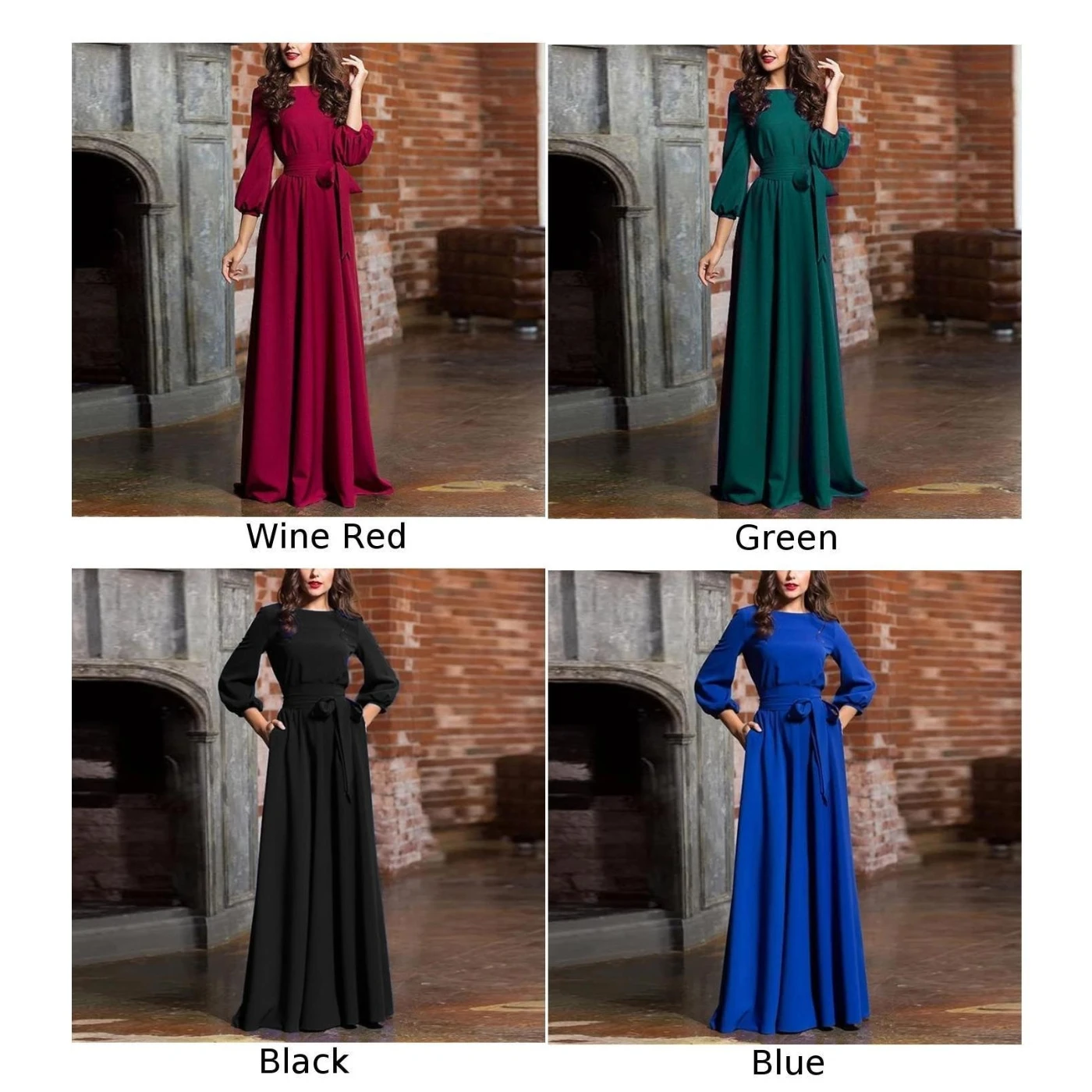 Макси платье с рукавами фонариками повседневные бохо элегантные круглым вырезом