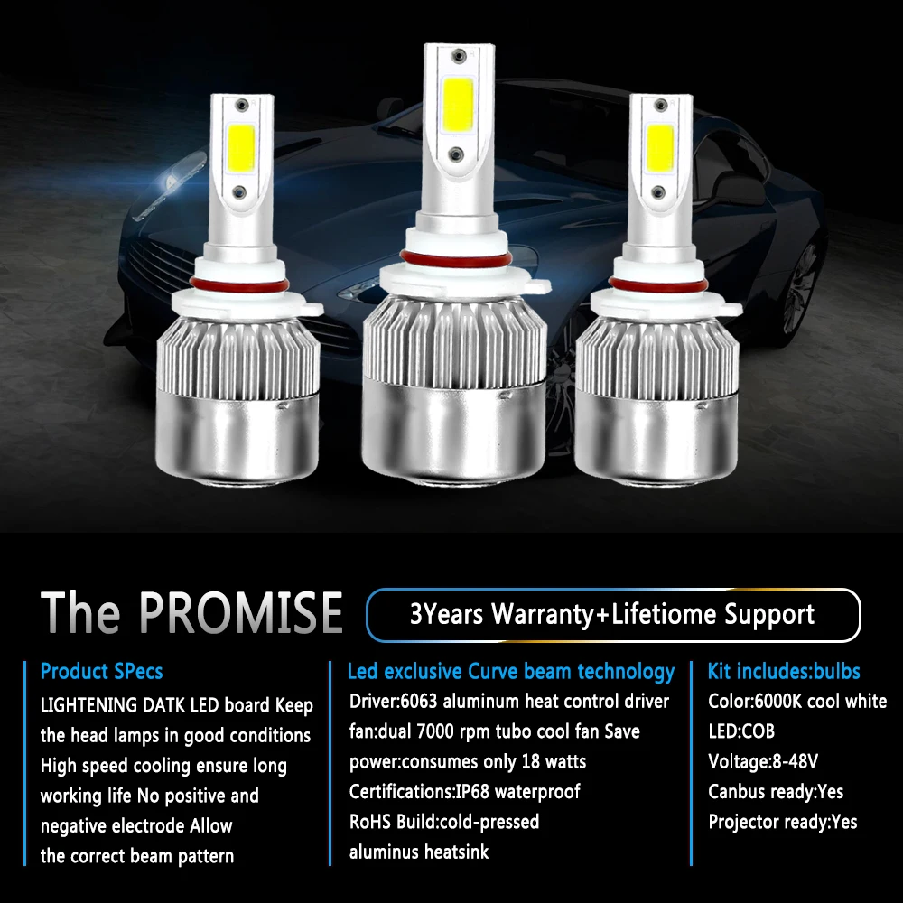 1pcs Pairs LED Fog Light H1 H3 H7 H11 9005/HB3 9006/HB4 H4 H13 9004 9007 Car Lamp Headlight Bulb C6 6000K 36W 7600LM | Автомобили и