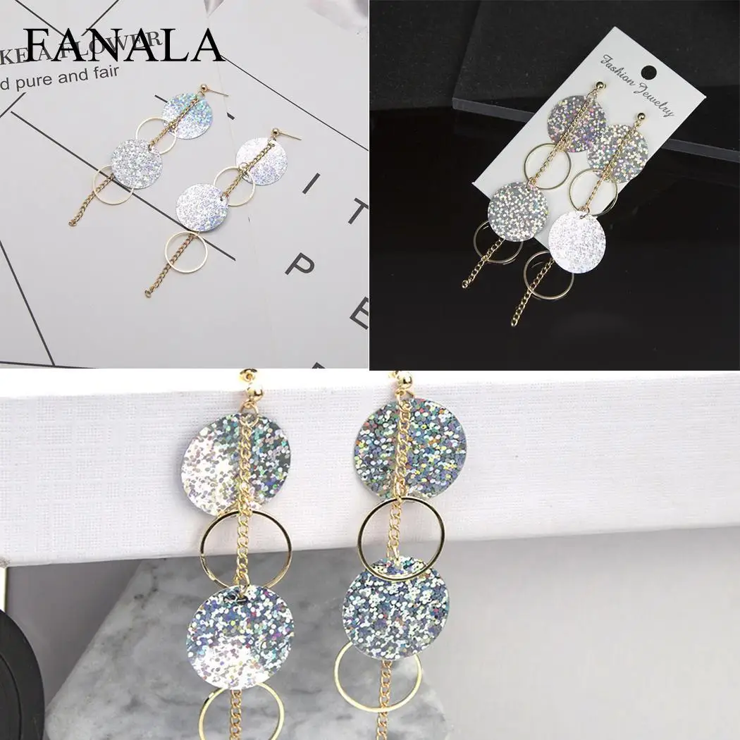 Rounds Shiny Women Round Disc Sequins Circle Asymmetrical Dangle Hook Earrings | Украшения и аксессуары
