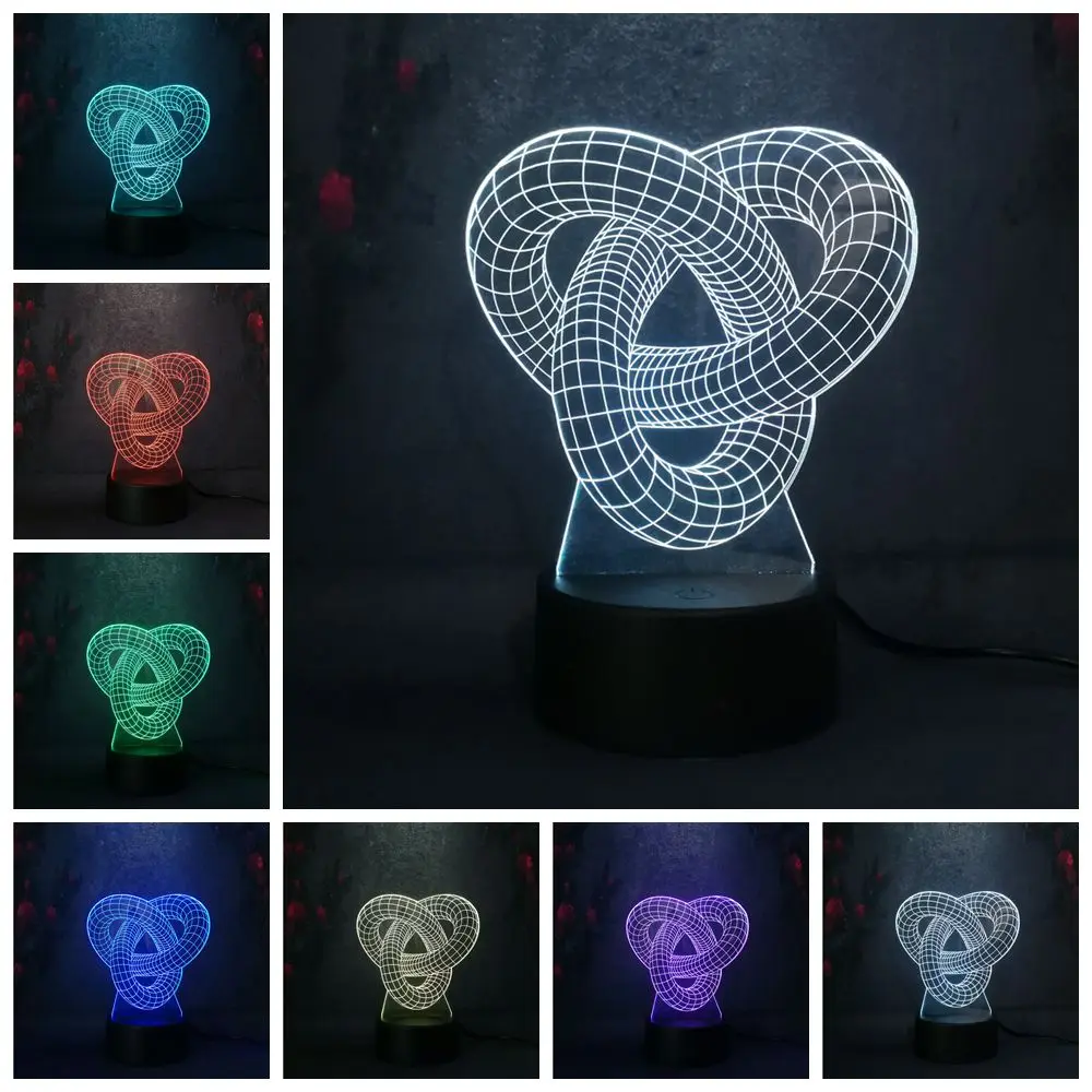 Double Ring 3D Night Light Visual Creative Dynamic Alternating LED luminous small table bedroom cafe lamp birthday holiday gifts | Лампы и