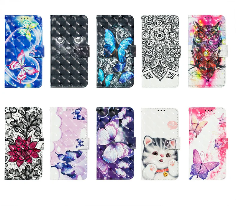 Кожаный чехол кошелек с объемным цветком для Huawei P30 Plus Y5 Y6 Y9 2019 P20 Lite Mate 20 кружевной