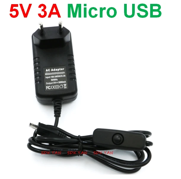 2 шт. 5V 3A ЕС Raspberry Pi 3 Питание кнопка переключения Micro USB Интерфейс мощность Зарядное