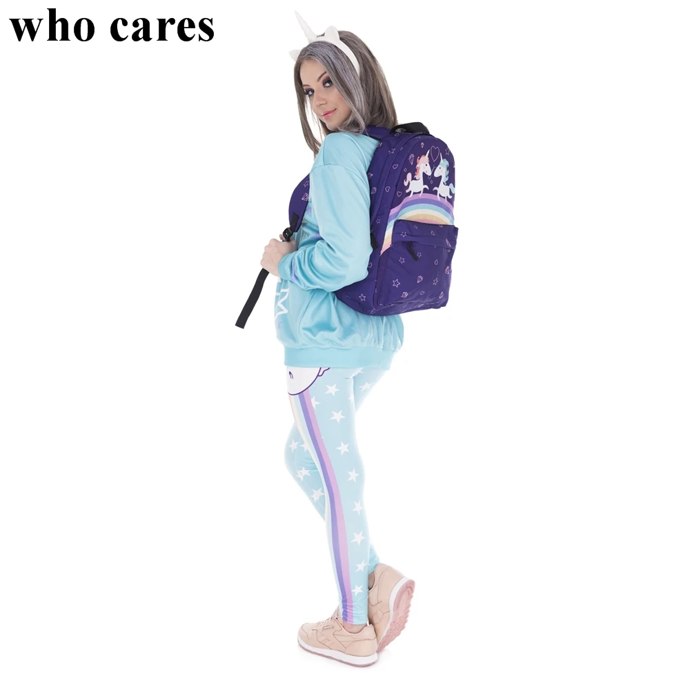 Фиолетовый рюкзак для влюбленных с единорогом новинка модный Who Cares простые
