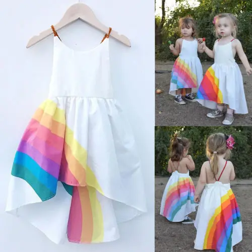 2018 Новый Boho Радужное платье принцессы для маленьких девочек конкурса красоты