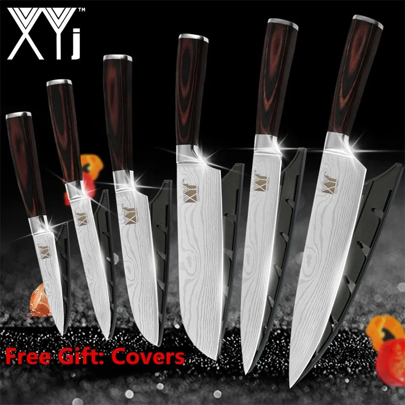 A. 6 Pcs Set XYj кухонные ножи, нож из нержавеющей стали, инструменты, Новое поступление, цветов, деревянная ручка, инструменты для приготовления фруктов, овощей, мяса, аксессуары - Цвет: A. 6 Pcs Set