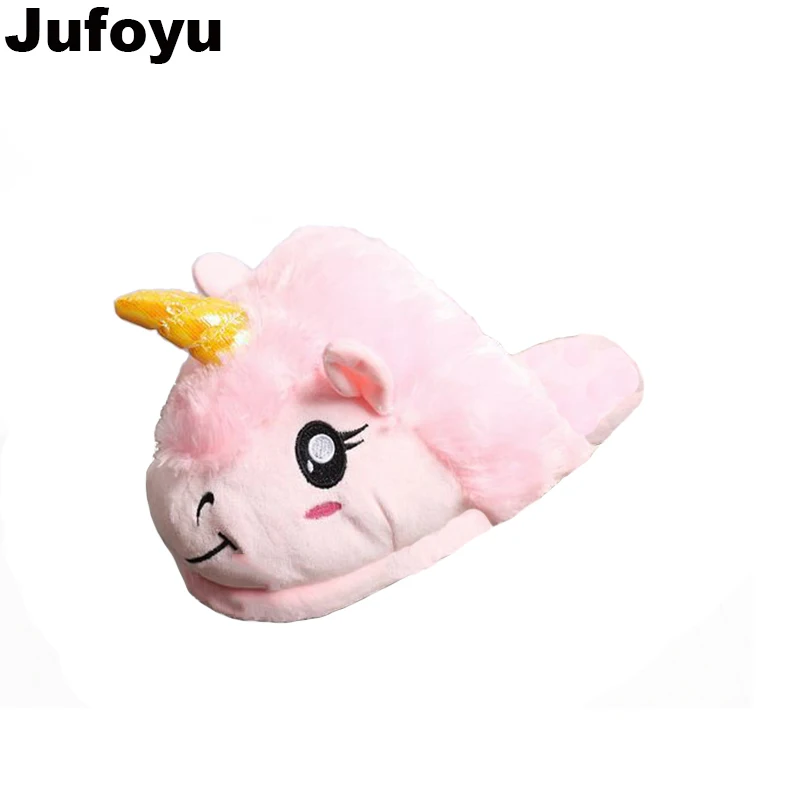 Jufoyu унисекс Единорог хлопка домашние тапочки теплые весенние Chausson Licorne домашние шлепанцы с героями мультфильмов обувь для подростков мальчиков и девочек