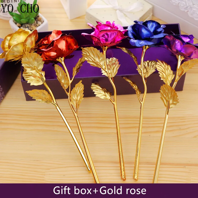 

YO CHO Delicate wedding bouquet Gold Foil Rose Valentine's Day artificial flowers Home Decoration creative Romantic gift DIY