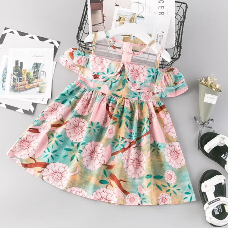 Повседневное платье для маленьких девочек с цветочным рисунком летнее оборками