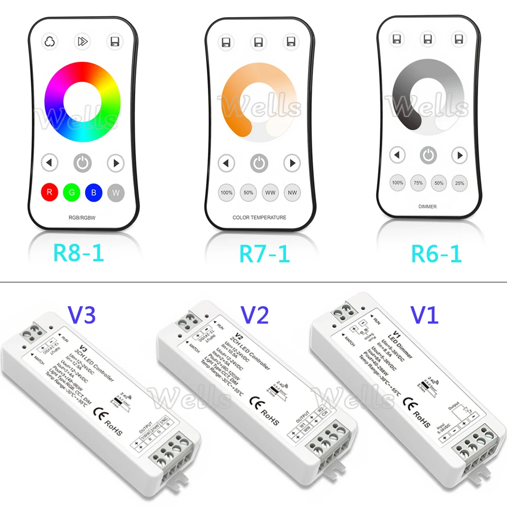 2.4G RF wireless LED Touch Remote Control dimmer 1CH 2CH 3CH led controller for Single Color /Color temperature/RGB led strip