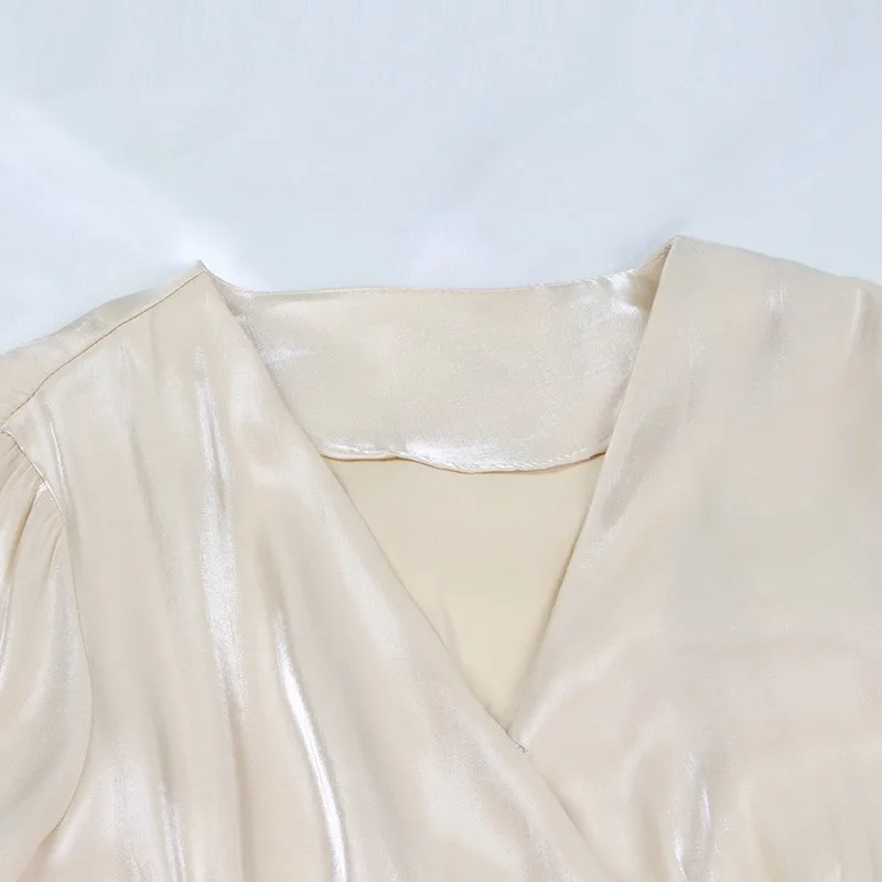 TWOTWINSTYLE однотонная Повседневная Блузка женская с v-образным вырезом фонарь рукав