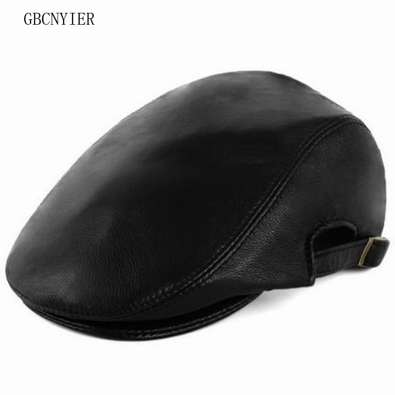 GBCNYIER Fashion Men Casual Spring Berets Outdoor Keep Warm Winter Leather Hat Old Man Real Beret Sheepskin | Аксессуары для